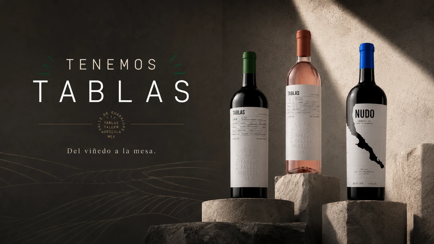 Separador oscuro, pedestales y viñedo