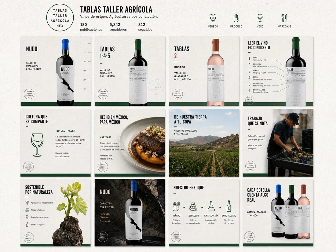Mockup de feed de Instagram @tablas.taller